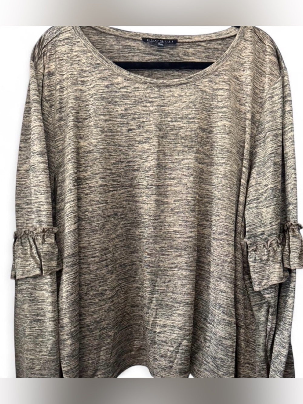Eloquii Marled Gray Scoop Neck Pullover with Ruffle Sleeves